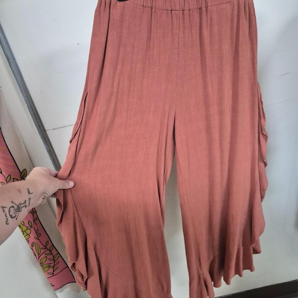 Pink orange linen ankle pants - Picture 2 of 4